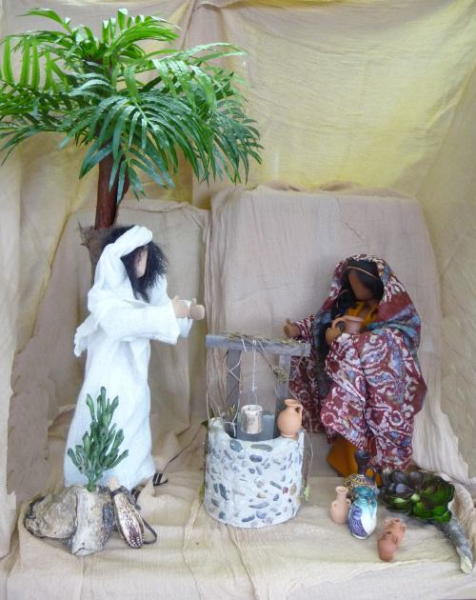 Jesus mit Frau am Jakobsbrunnen, Erzaehlfigur 50 cm